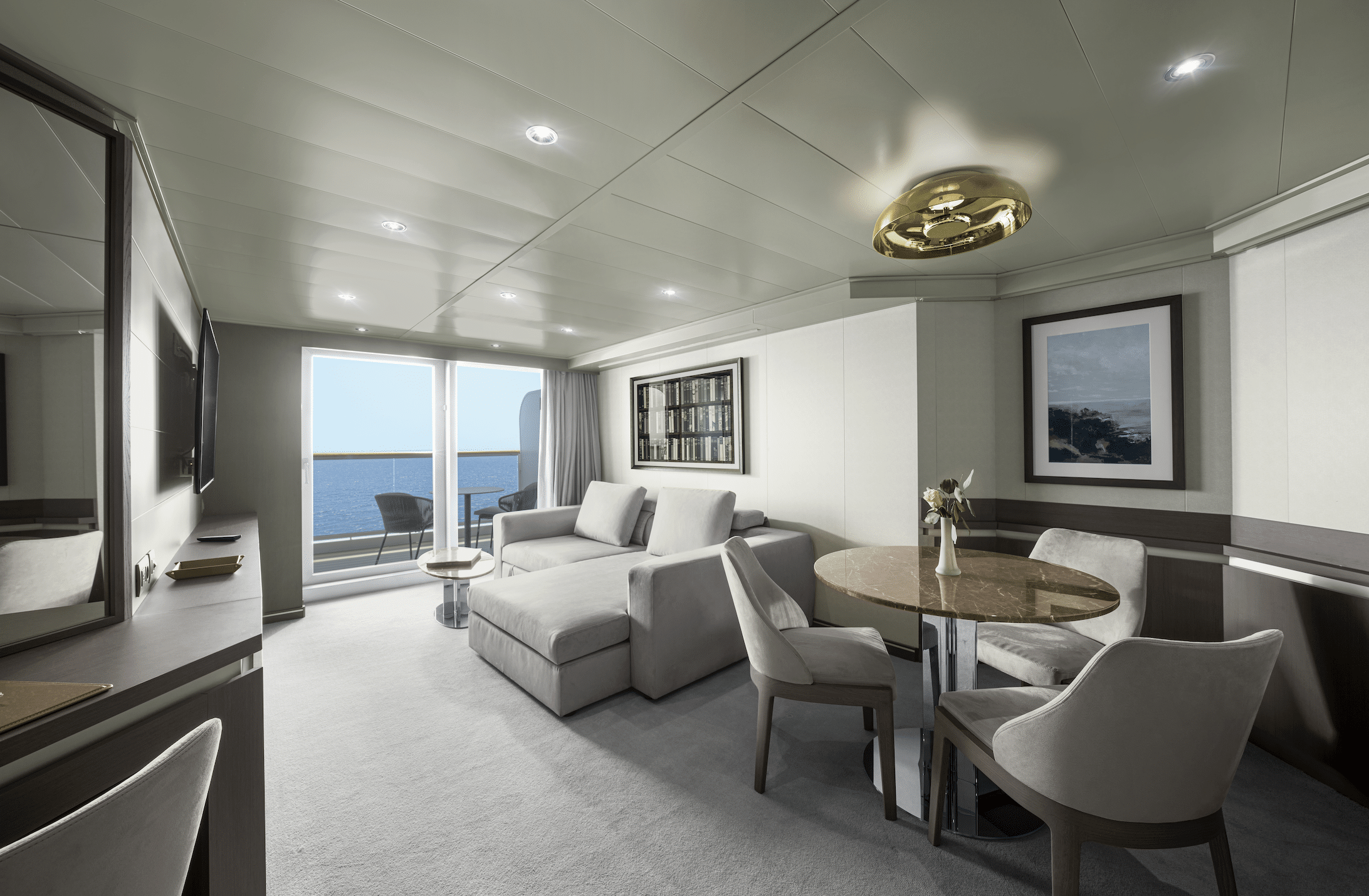 Suite living and dining area aboard EXPLORA I