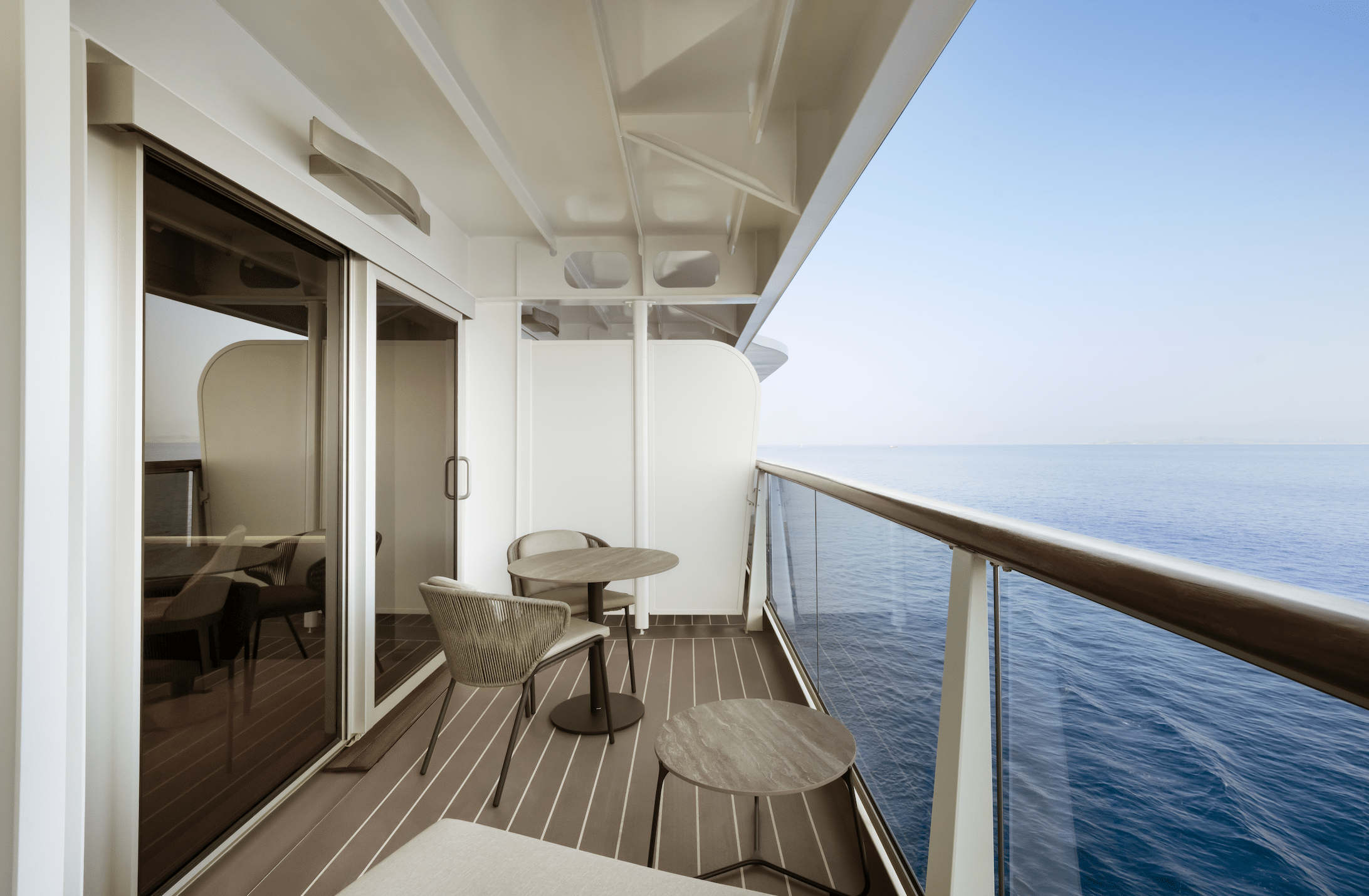 Private suite terrace aboard EXPLORA I facing the sea