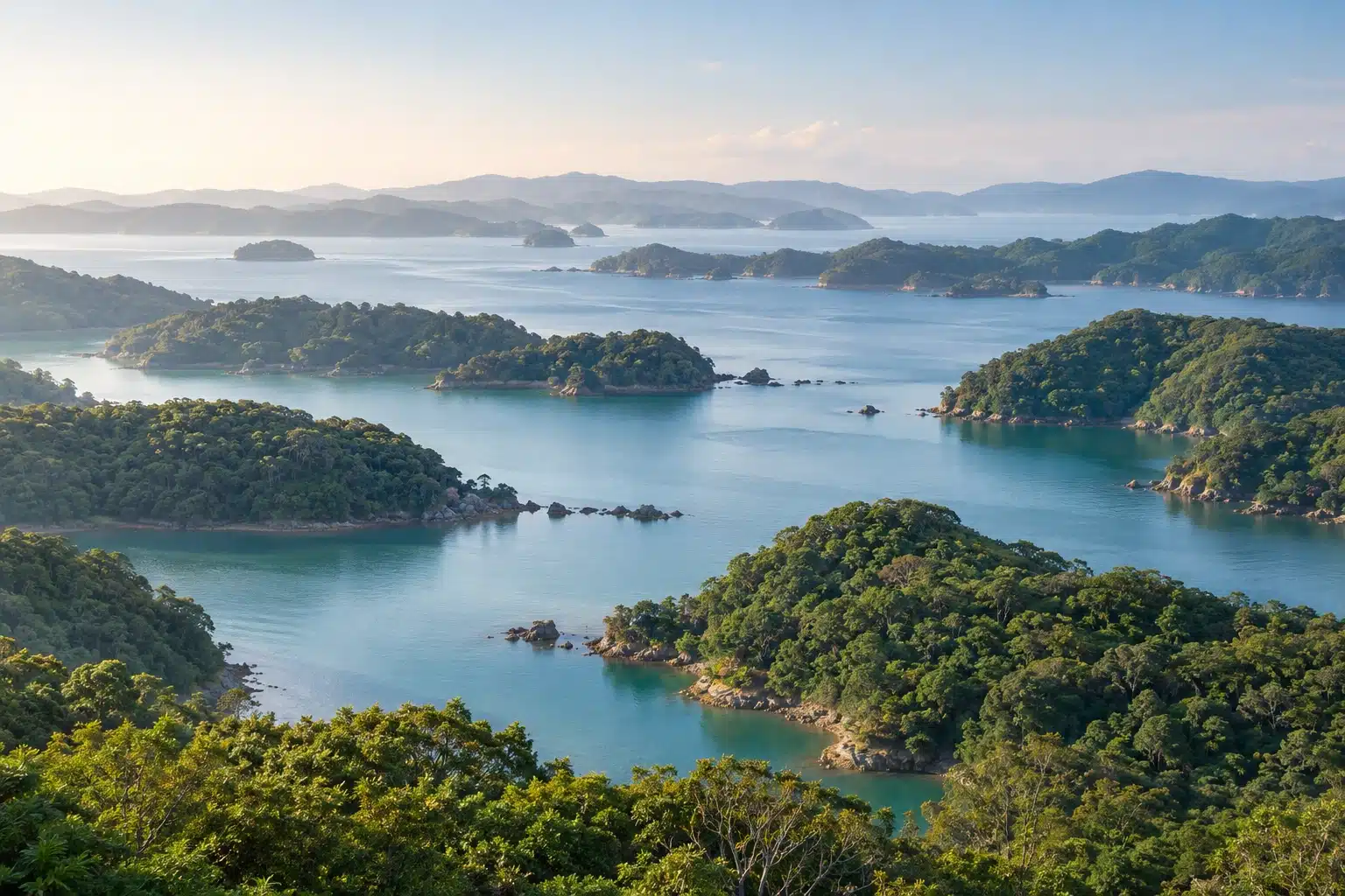 Illustration of forested bays on Japan’s Ise-Shima coastline.