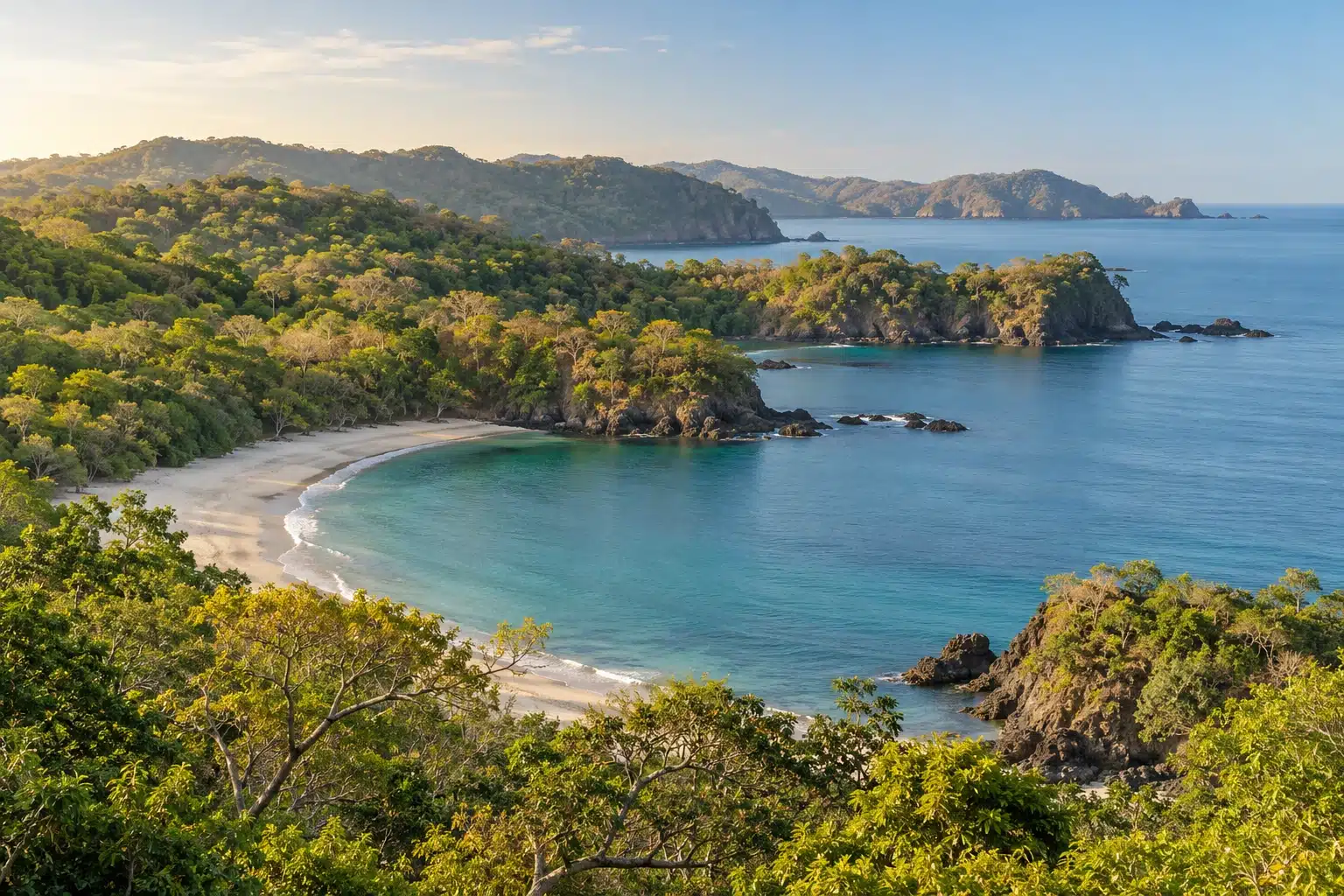 Illustration of tropical forest and Pacific bays inspired by Peninsula Papagayo, Costa Rica.