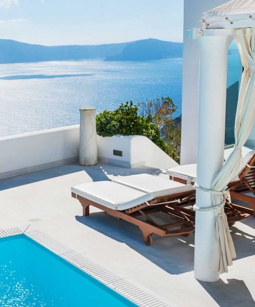 White Architecture On Santorini Island, Greece.